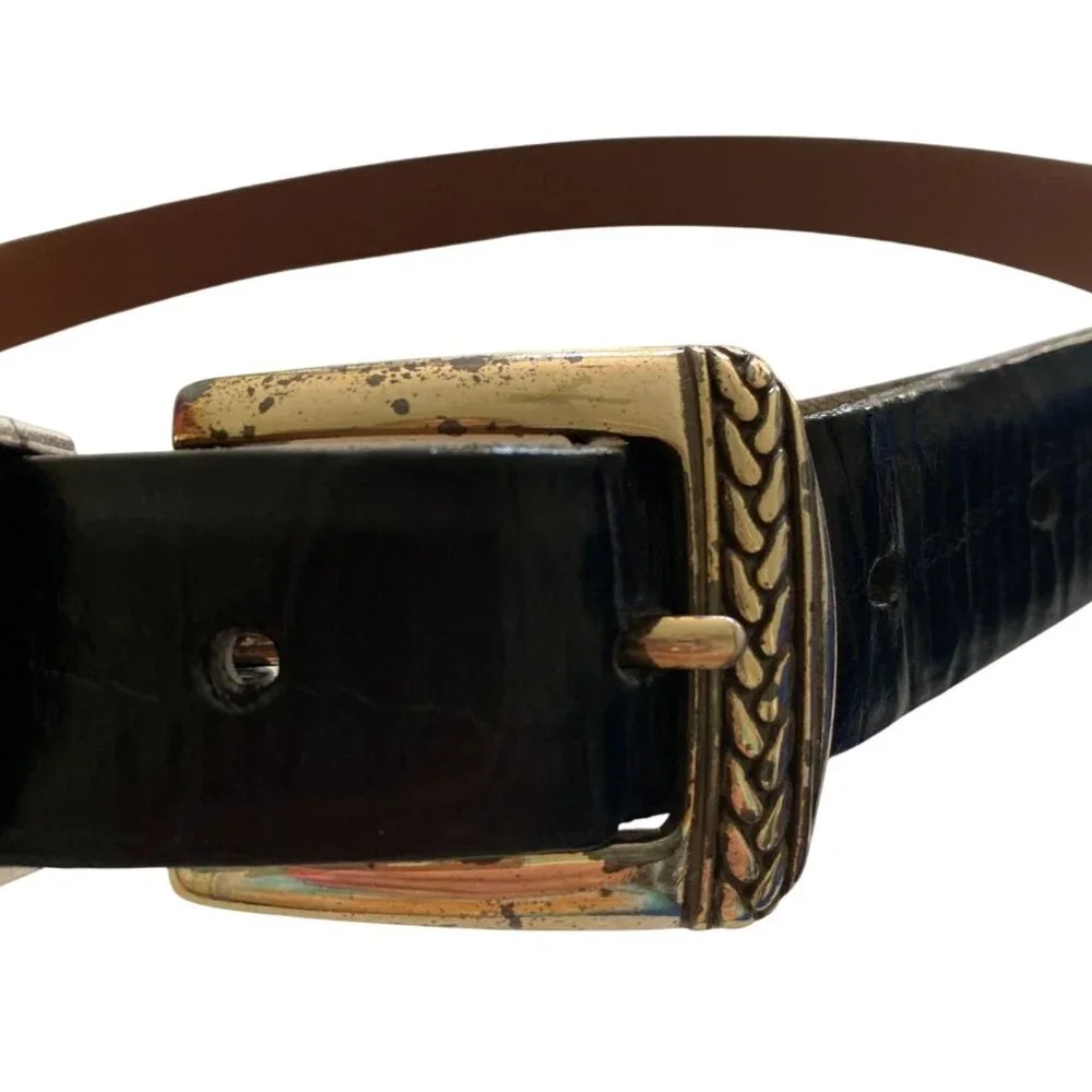 Vintage Onyx by Brighton Black Croc Leather Belt 36 USA Western Full Grain